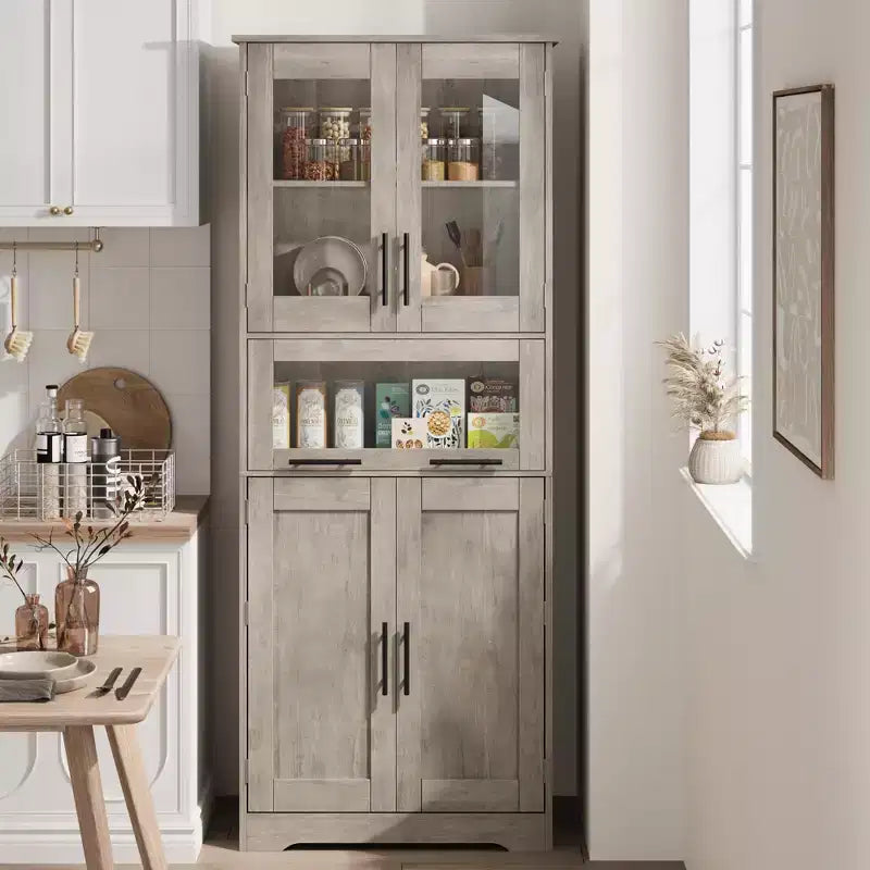 Élément de rangement haut et étroit de 170 cm avec portes vitrées et étagère réglable, armoire autoportante étroite