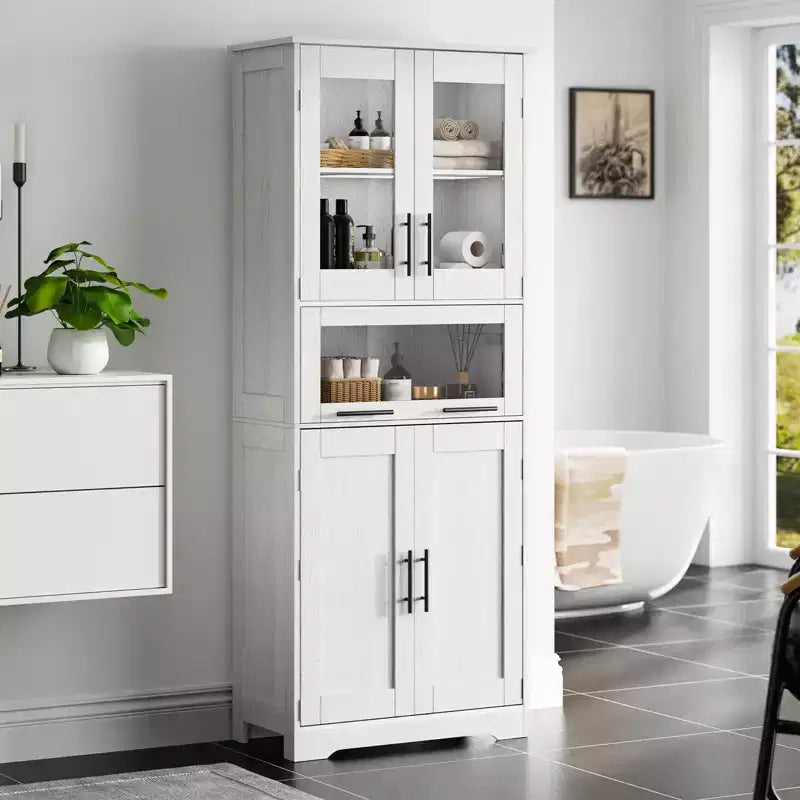 Élément de rangement haut et étroit de 170 cm avec portes vitrées et étagère réglable, armoire autoportante étroite
