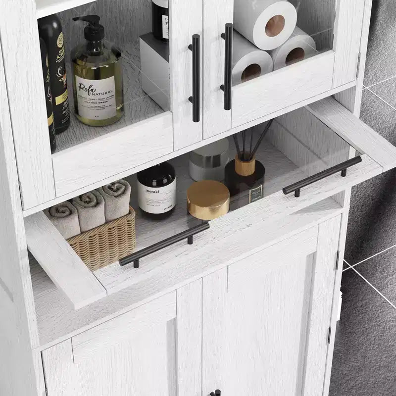 Élément de rangement haut et étroit de 170 cm avec portes vitrées et étagère réglable, armoire autoportante étroite