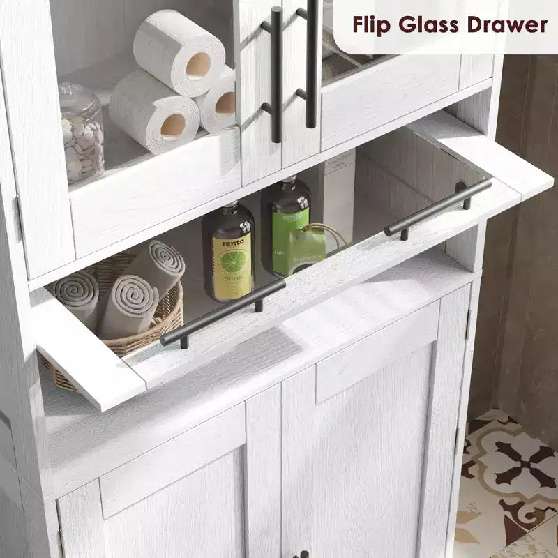 Élément de rangement haut et étroit de 170 cm avec portes vitrées et étagère réglable, armoire autoportante étroite