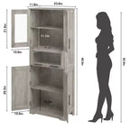 Élément de rangement haut et étroit de 170 cm avec portes vitrées et étagère réglable, armoire autoportante étroite