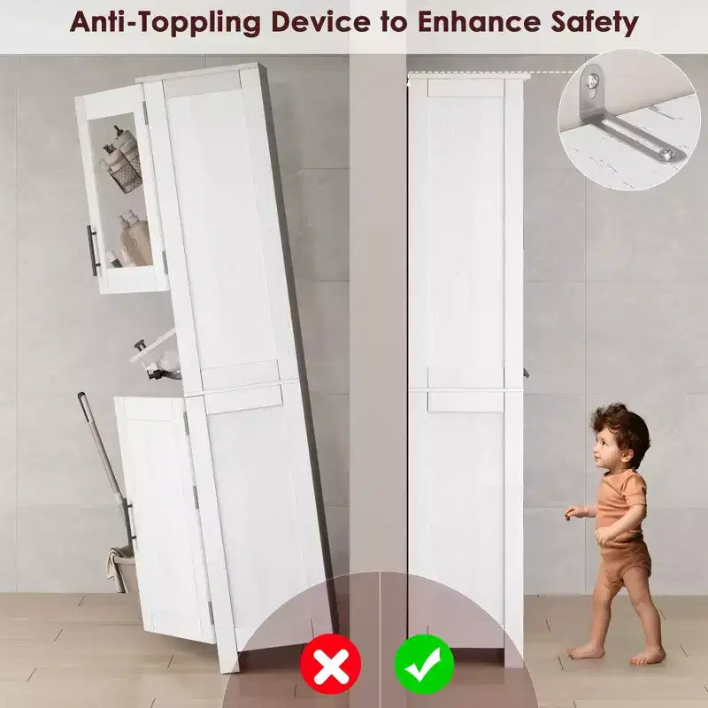 Élément de rangement haut et étroit de 170 cm avec portes vitrées et étagère réglable, armoire autoportante étroite