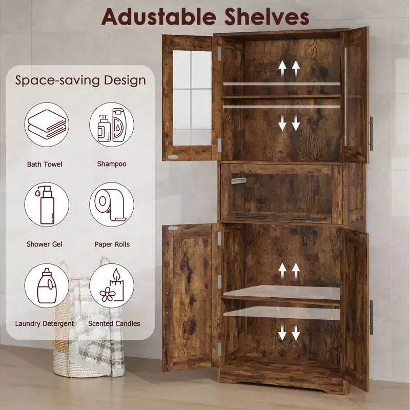 Élément de rangement haut et étroit de 170 cm avec portes vitrées et étagère réglable, armoire autoportante étroite