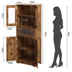 Élément de rangement haut et étroit de 170 cm avec portes vitrées et étagère réglable, armoire autoportante étroite