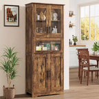 Élément de rangement haut et étroit de 170 cm avec portes vitrées et étagère réglable, armoire autoportante étroite