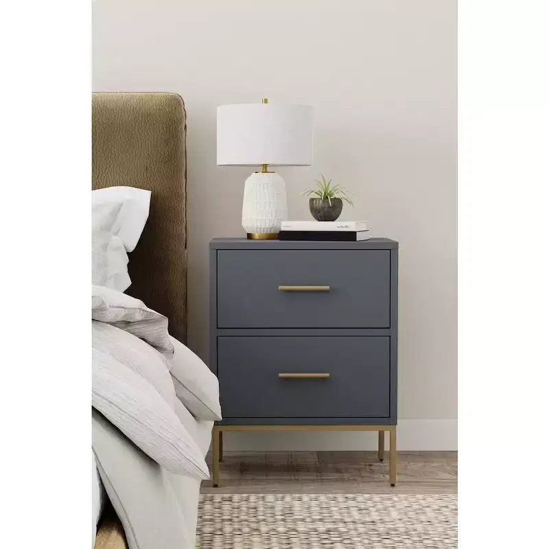 Alpine Furniture,Table de chevet Madelyn à deux tiroirs, Gris ardoise