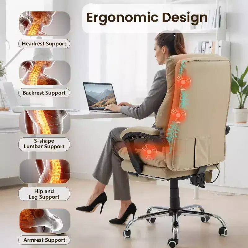 Chaise de bureau EROMMY avec 6 points de vibration, réglable en hauteur et en inclinaison