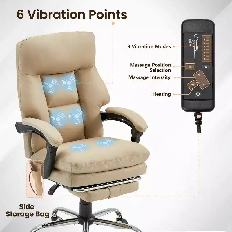 Chaise de bureau EROMMY avec 6 points de vibration, réglable en hauteur et en inclinaison