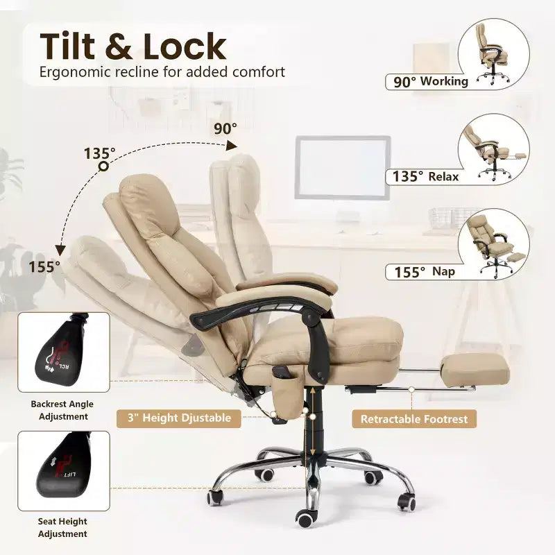 Chaise de bureau EROMMY avec 6 points de vibration, réglable en hauteur et en inclinaison