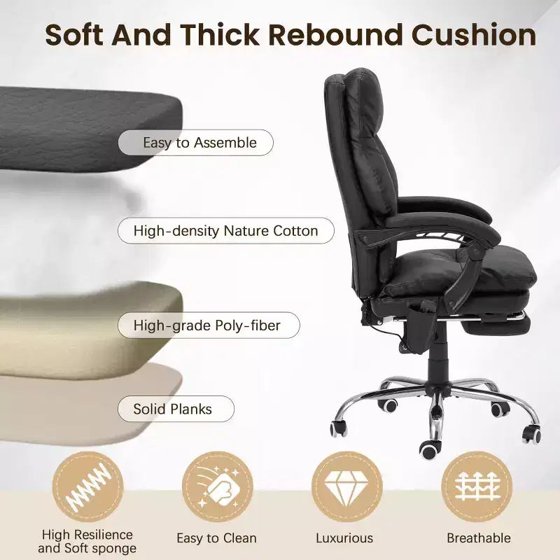 Chaise de bureau EROMMY avec 6 points de vibration, réglable en hauteur et en inclinaison