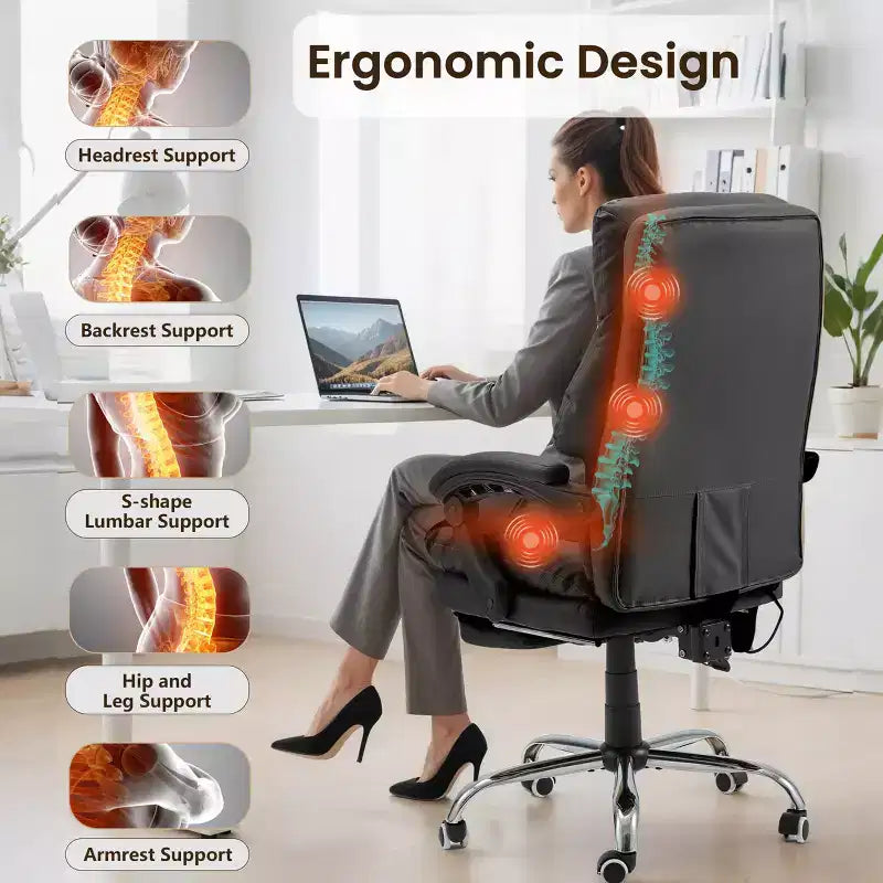 Chaise de bureau EROMMY avec 6 points de vibration, réglable en hauteur et en inclinaison