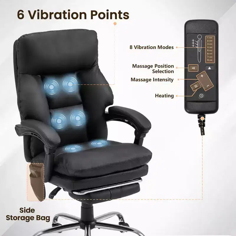 Chaise de bureau EROMMY avec 6 points de vibration, réglable en hauteur et en inclinaison