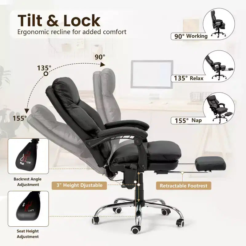 Chaise de bureau EROMMY avec 6 points de vibration, réglable en hauteur et en inclinaison