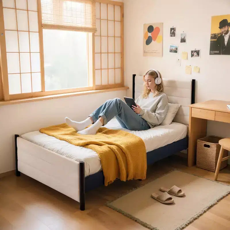 Subrtex Lit capitonné à dossier haut, cadre de lit plateforme en bois massif