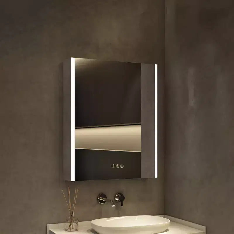 LED Medicine Cabinet with Mirror, Surface or Recessed Mount, 3-Color Dimmable Light, Anti-Fog, USB & Outlet