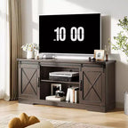 Meuble TV de style ferme pour téléviseurs jusqu'à 65 pouces, meuble de divertissement avec portes coulissantes de grange et armoires de rangement, console multimédia pour salon, chambre à coucher