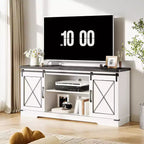Meuble TV de style ferme pour téléviseurs jusqu'à 65 pouces, meuble de divertissement avec portes coulissantes de grange et armoires de rangement, console multimédia pour salon, chambre à coucher
