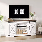 Meuble TV de style ferme pour téléviseurs jusqu'à 65 pouces, meuble de divertissement avec portes coulissantes de grange et armoires de rangement, console multimédia pour salon, chambre à coucher