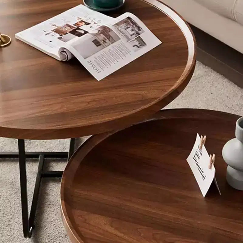 Nesting Coffee Table Set of 2 - Round Mid-Century Modern Tables for Living Room & Bedroom