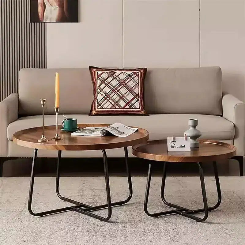 Nesting Coffee Table Set of 2 - Round Mid-Century Modern Tables for Living Room & Bedroom