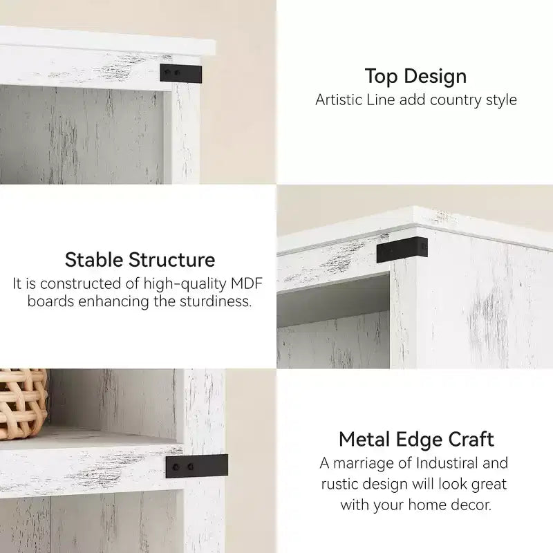 Étagère à 5 niveaux, Bibliothèque de style Ferme avec Rangement, Étagères en Bois pour Salon, Bureau à Domicile