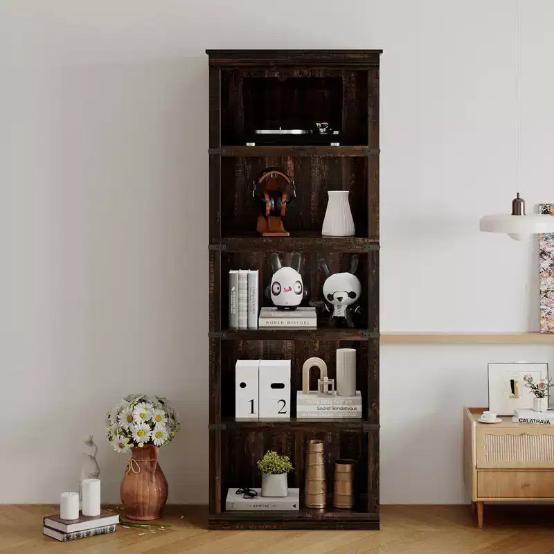Étagère à 5 niveaux, Bibliothèque de style Ferme avec Rangement, Étagères en Bois pour Salon, Bureau à Domicile