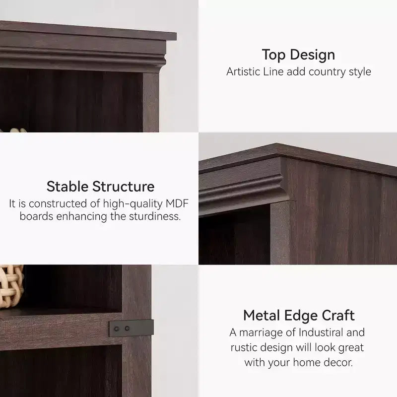 Étagère à 5 niveaux, Bibliothèque de style Ferme avec Rangement, Étagères en Bois pour Salon, Bureau à Domicile