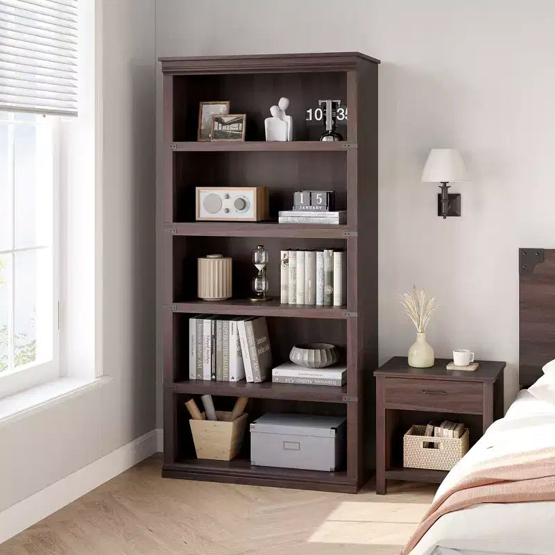 Étagère à 5 niveaux, Bibliothèque de style Ferme avec Rangement, Étagères en Bois pour Salon, Bureau à Domicile