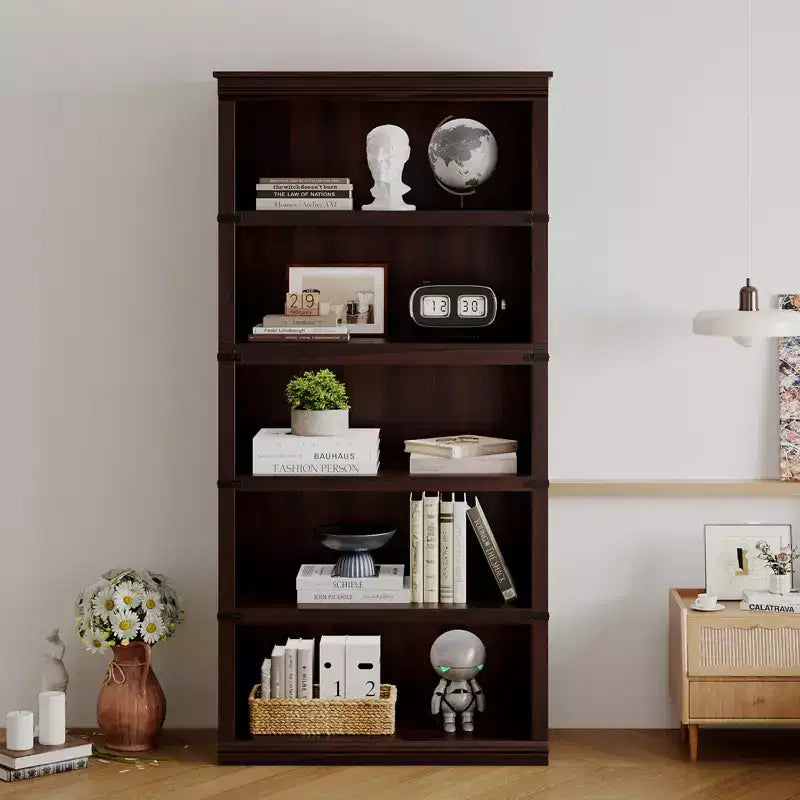 Étagère à 5 niveaux, Bibliothèque de style Ferme avec Rangement, Étagères en Bois pour Salon, Bureau à Domicile