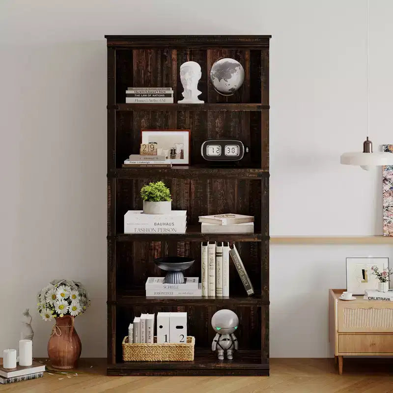 Étagère à 5 niveaux, Bibliothèque de style Ferme avec Rangement, Étagères en Bois pour Salon, Bureau à Domicile