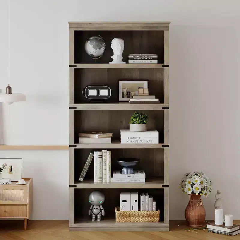 Étagère à 5 niveaux, Bibliothèque de style Ferme avec Rangement, Étagères en Bois pour Salon, Bureau à Domicile