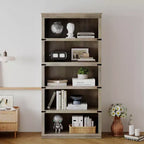 Étagère à 5 niveaux, Bibliothèque de style Ferme avec Rangement, Étagères en Bois pour Salon, Bureau à Domicile