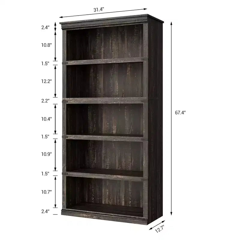 Étagère à 5 niveaux, Bibliothèque de style Ferme avec Rangement, Étagères en Bois pour Salon, Bureau à Domicile