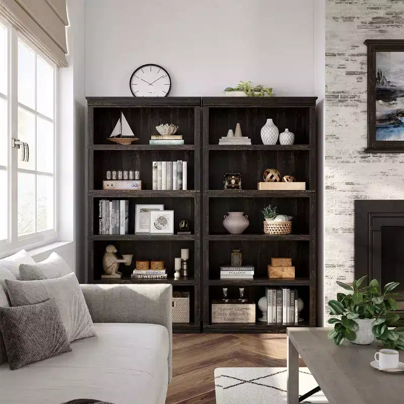 Étagère à 5 niveaux, Bibliothèque de style Ferme avec Rangement, Étagères en Bois pour Salon, Bureau à Domicile