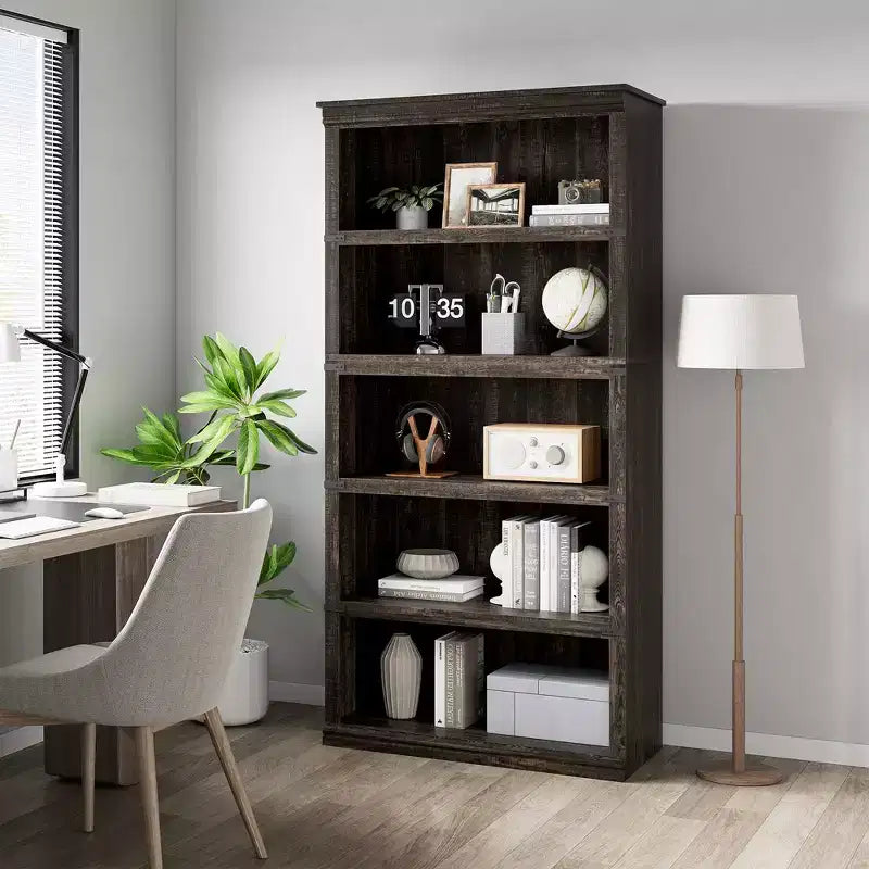 Étagère à 5 niveaux, Bibliothèque de style Ferme avec Rangement, Étagères en Bois pour Salon, Bureau à Domicile
