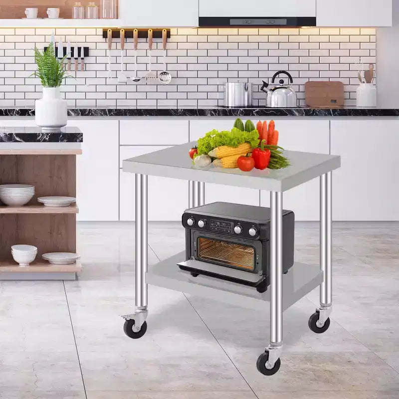 Table de Travail Commerciale en Acier Inoxydable 24x36 Pouces, Table de Préparation Mobile avec Étagère de Rangement Réglable et Roues Verrouillables