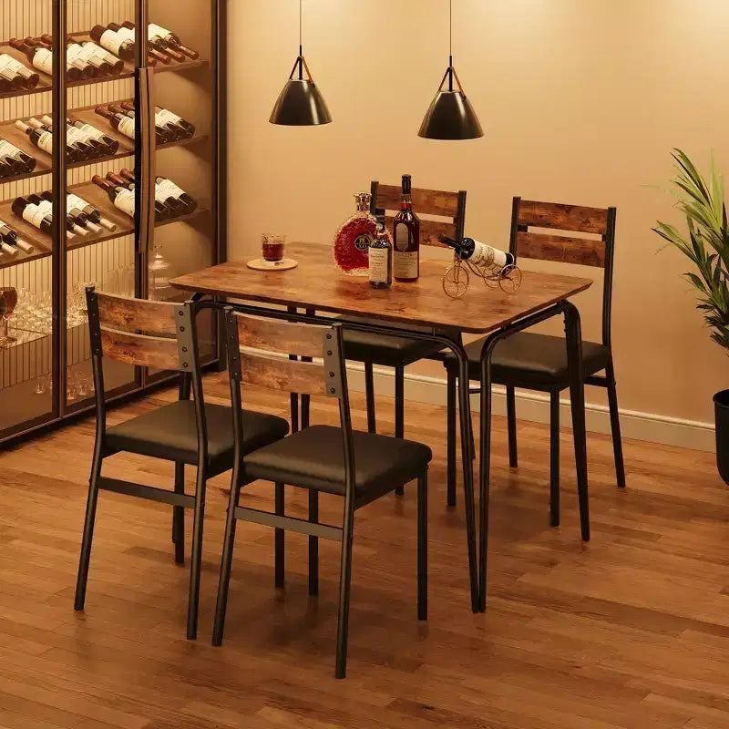 Ensemble de table à manger pour 4 personnes avec plateau rectangulaire en bois et chaises rembourrées, service de 5 pièces pour cuisine et salle à manger pour petits espaces, appartement