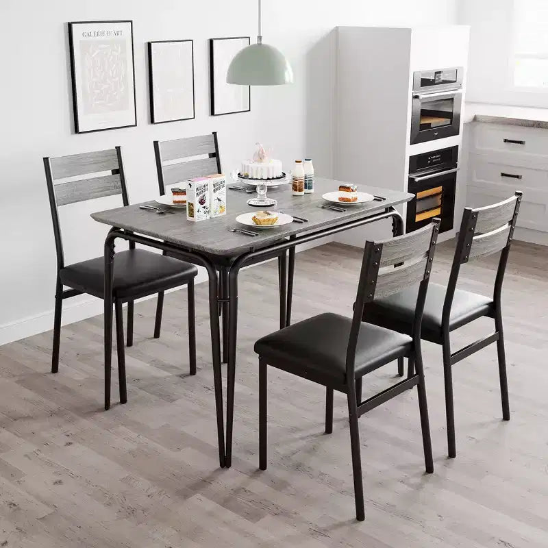 Ensemble de table à manger pour 4 personnes avec plateau rectangulaire en bois et chaises rembourrées, service de 5 pièces pour cuisine et salle à manger pour petits espaces, appartement