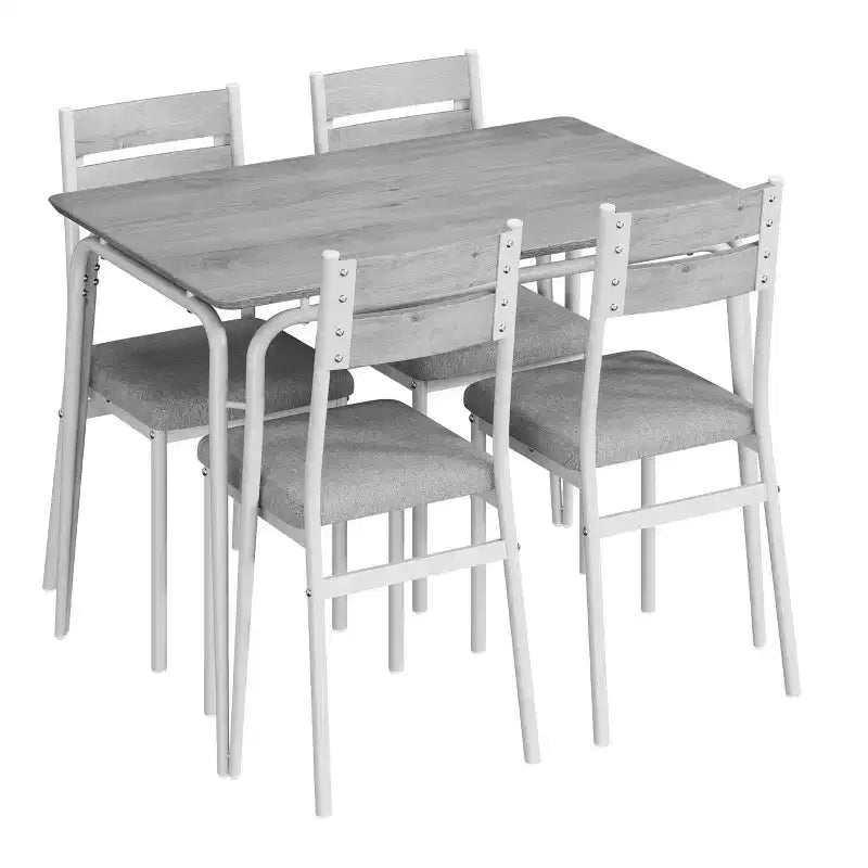 Ensemble de table à manger pour 4 personnes avec plateau rectangulaire en bois et chaises rembourrées, service de 5 pièces pour cuisine et salle à manger pour petits espaces, appartement