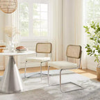 Art Leon Faux Leather Seat and Wicker Cane Back Dining Chairs, Set of 2