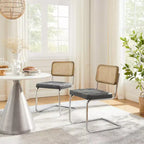 Art Leon Faux Leather Seat and Wicker Cane Back Dining Chairs, Set of 2