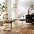 Art Leon Faux Leather Seat and Wicker Cane Back Dining Chairs, Set of 2