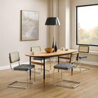 Art Leon Faux Leather Seat and Wicker Cane Back Dining Chairs, Set of 2