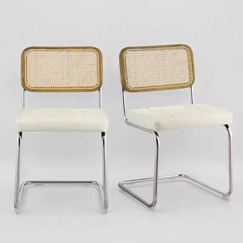 Art Leon Faux Leather Seat and Wicker Cane Back Dining Chairs, Set of 2