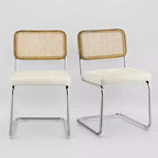 Art Leon Faux Leather Seat and Wicker Cane Back Dining Chairs, Set of 2