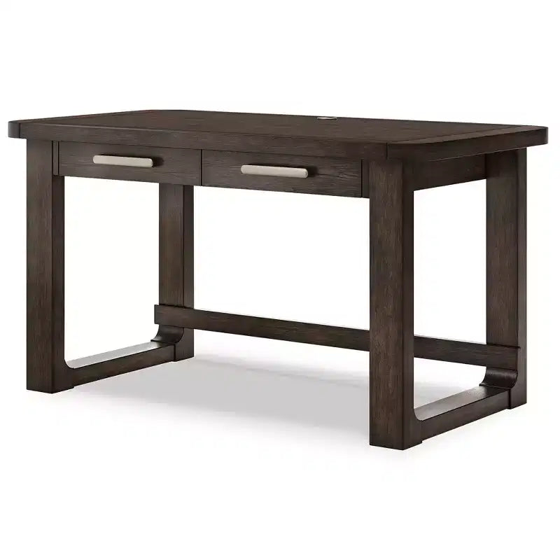 Bureau Signature Design by Ashley Breckington avec 2 tiroirs - Fini en bois brun foncé et découpe pour la gestion des câbles