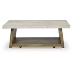 Signature Design by Ashley Table basse Brendalhouse – Bois clair avec plateau imitation ciment, roulettes, étagère de rangement inférieure