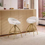 Karl Home Lot de 2 tabourets de bar pivotants blancs avec revêtement en tissu bouclette et pieds en fer doré galvanisé