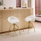 Karl Home Lot de 2 tabourets de bar pivotants blancs avec revêtement en tissu bouclette et pieds en fer doré galvanisé