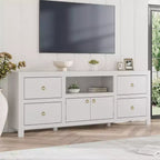 Meuble TV de style rustique avec 6 tiroirs et étagère pour barre de son pour téléviseurs jusqu'à 80 pouces